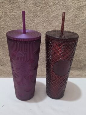 Starbucks 24 oz. Plum Purple Reusable Cold Cups with Straws - Set of 2